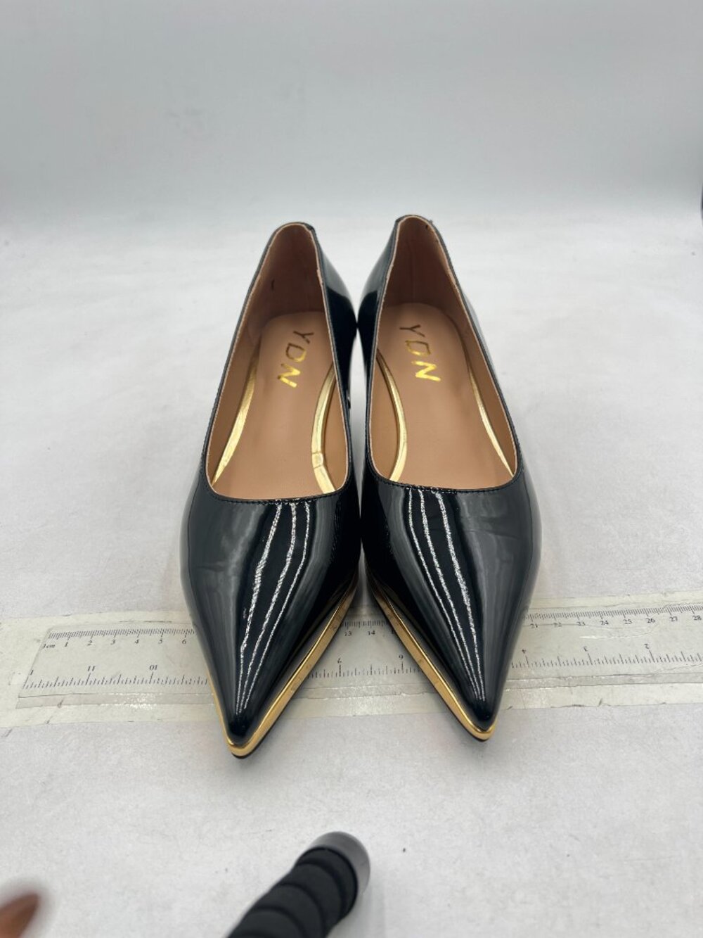 Ydn Black/Gold Round Toe Pumps Low Heels Shoes For Work Office Lady View 2